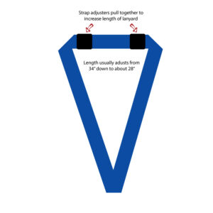 Adjustable length lanyard with adjusting buckles